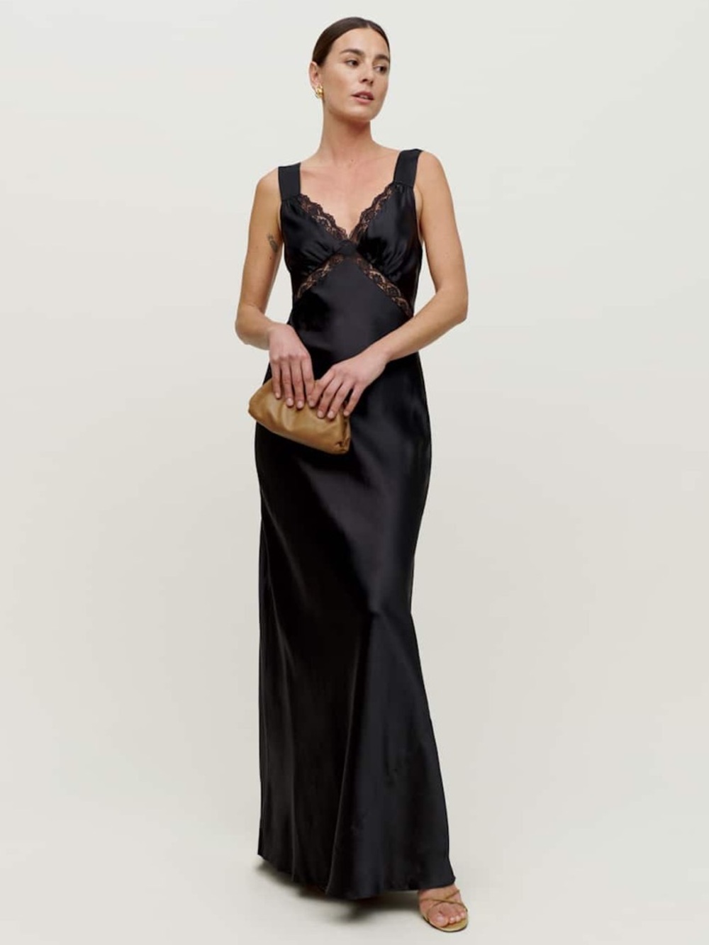 Reformation Chania Silk Lace Inset Maxi Slip Dress Black Sz XS MSRP $478 NWT